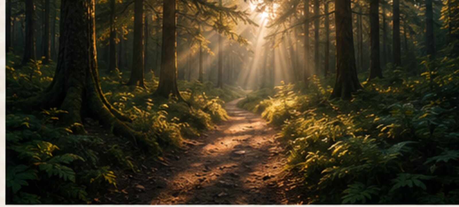 Sunlit forest path used as scenic imagery for the fictional clinician profile